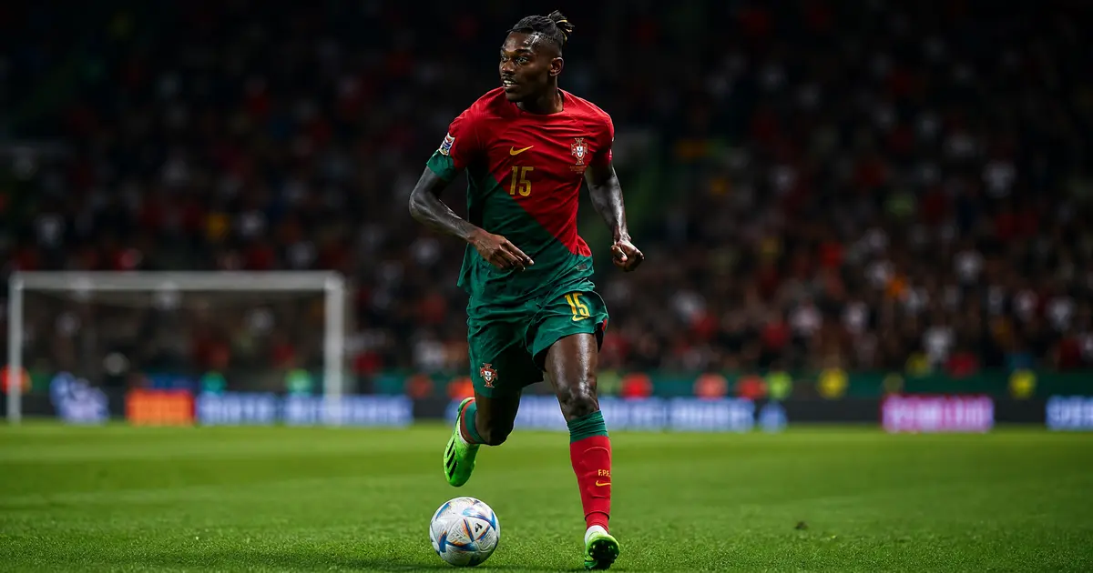 Rafael Leão com a camisola de Portugal: expulsão e risco de suspensão para o Mundial 2026